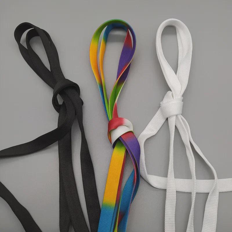 Vibrant Rainbow & White Shoelaces: Colorful 7-Color & White Options, 1.2cm Wide, Thick Crochet.