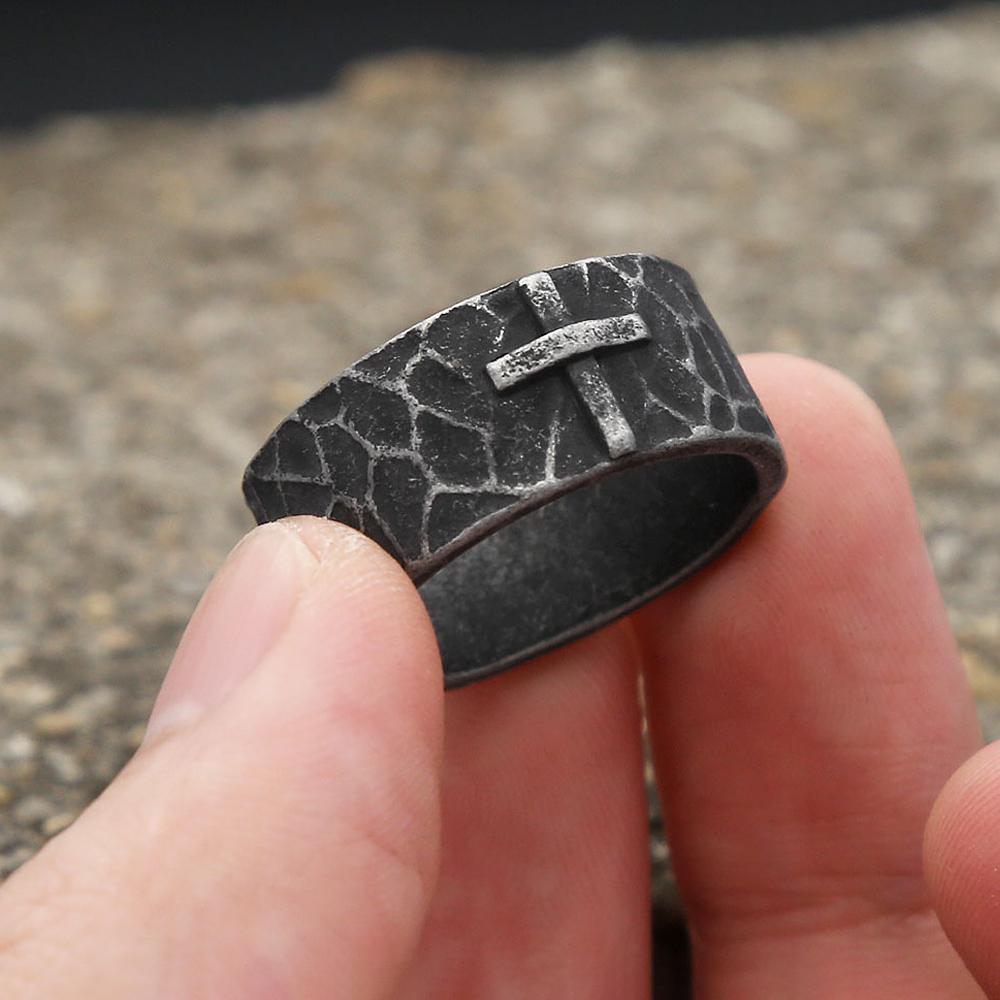 New Vintage 316L Stainless Steel Cross Ring Fashion Simple Punk Unique Rings For Men Women Hip Hop Biker Jewelry Gifts