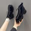 Anti-slip Platform Booties Winter New Round Toe Lace-up Patent Leather Waterproof Block Heel Shoes for Women