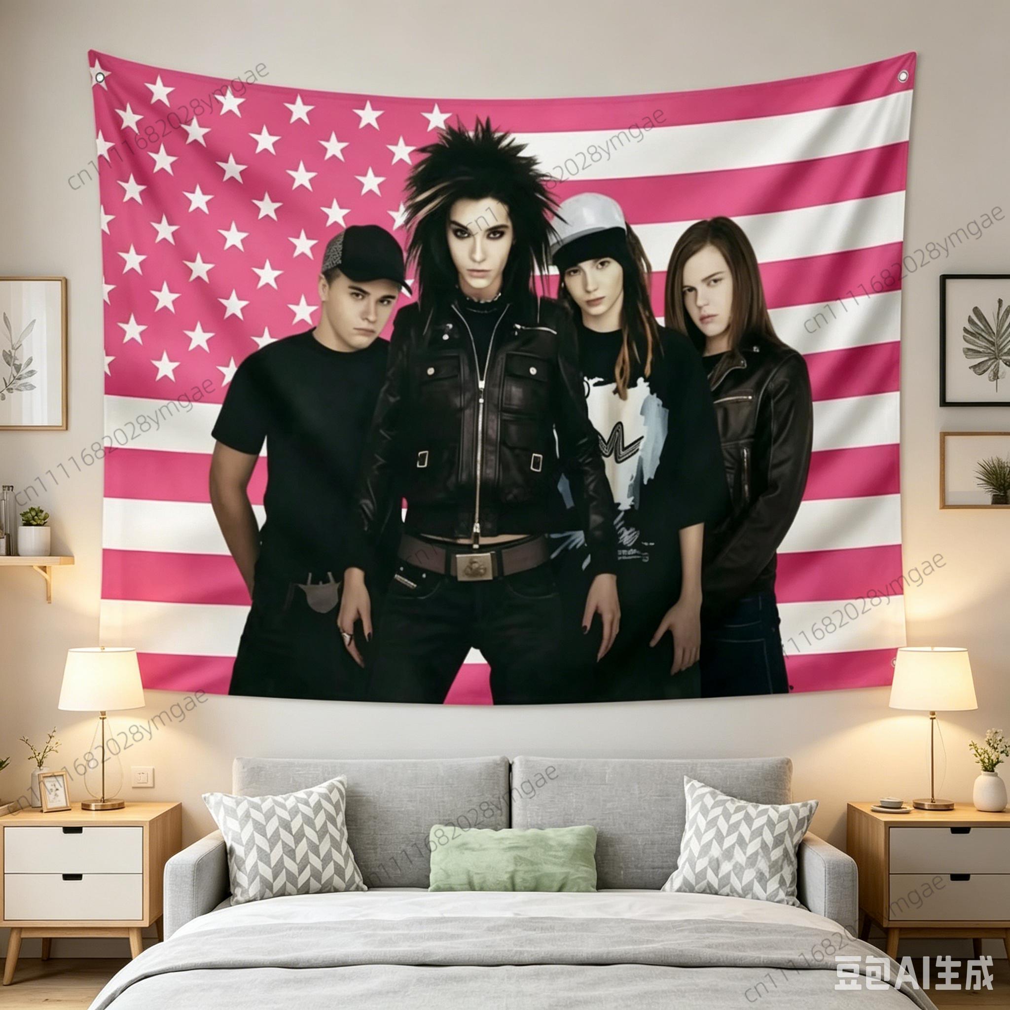 Unikátny Plagátová Tapiséria TH-Tokio Hotel Americká Vlajka Nástenná Tapiséria Estetická Spálňa Pozadie Látka Banner Domáca Výzdoba 100X70CM white
