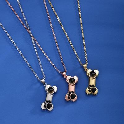 "Ti Amo" Collana Osso a Proiezione con Impronta di Zampa di Cane - Colori Personalizzabili - Carino Regalo di Natale per Amanti degli Animali