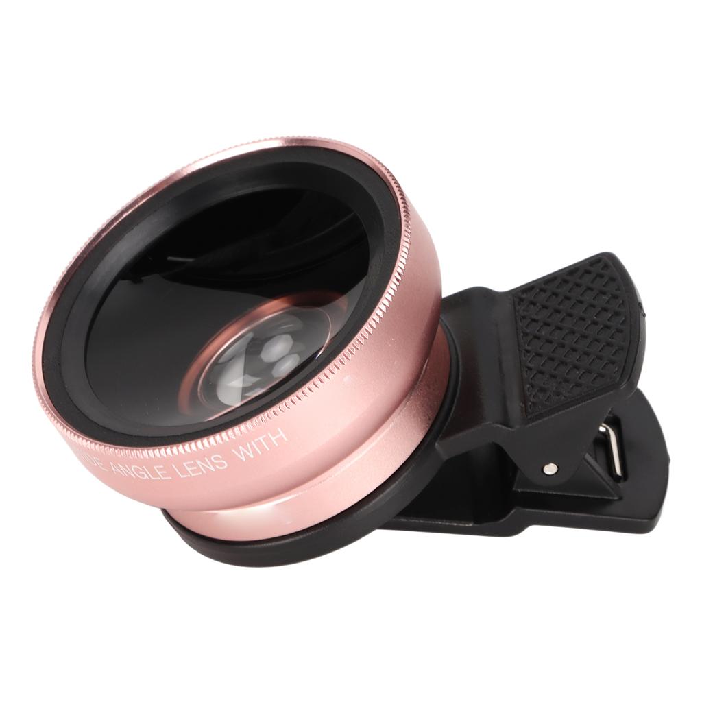 Phone Lens 2 In 1 HD Professional Universal Clip 0.45X Wide Angle 12.5X Macro Lens for Cellphone Tablet Rose Gold