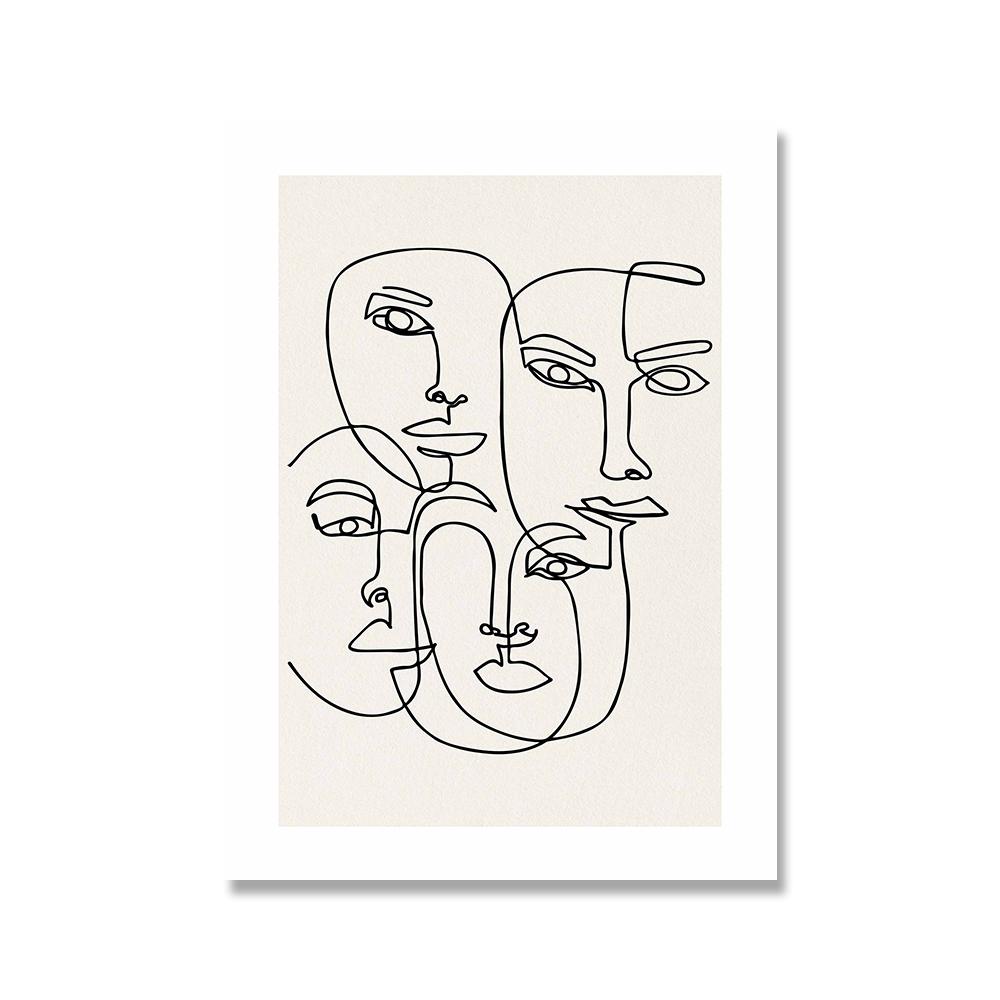 Abstrakte Linie Gesicht Galerie Kunst Poster Beige Schwarz Leinwand Malerei Trendy Boho Bilder Zimmer Wand Dekor Innen Wohndekoration