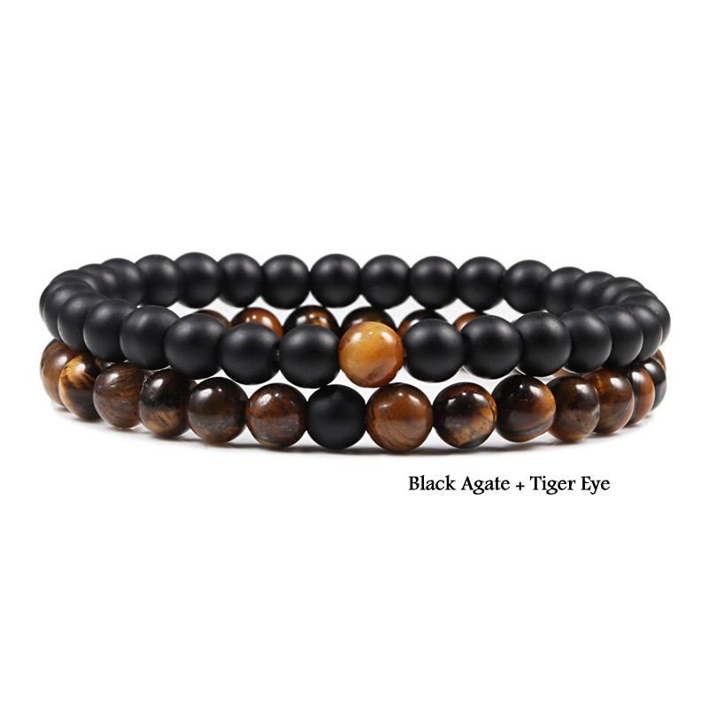2 pieces/set of natural stone bracelet couple classic black matte blue malachite bracelet, suitable for men and women best gift