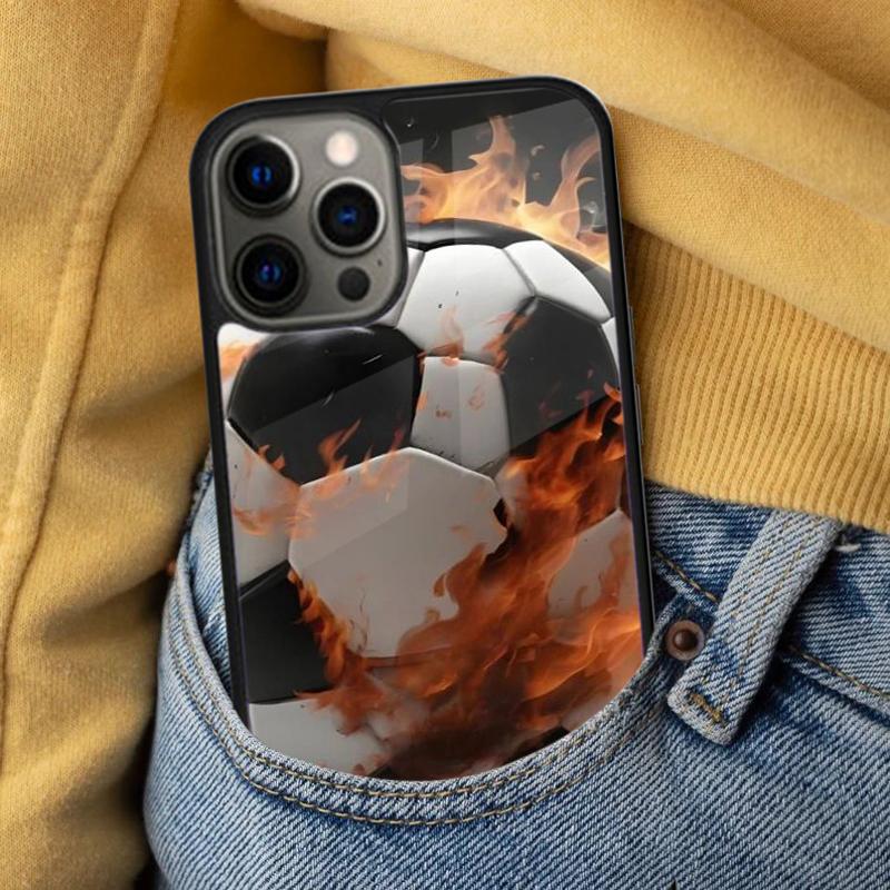 Fire Football Soccer Ball Soft Phone Case for iPhone 17 Air 16e Pro Max 15 Pro 13 14 Plus 11 12 MagSafe Magnetic Coque