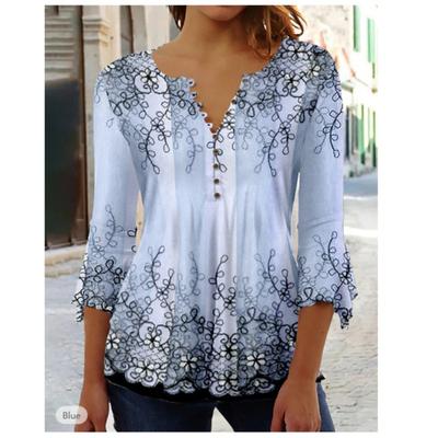 Women's Fashion Casual Summer Spring 3/4 Sleeves V-Neck Blouses & Shirts