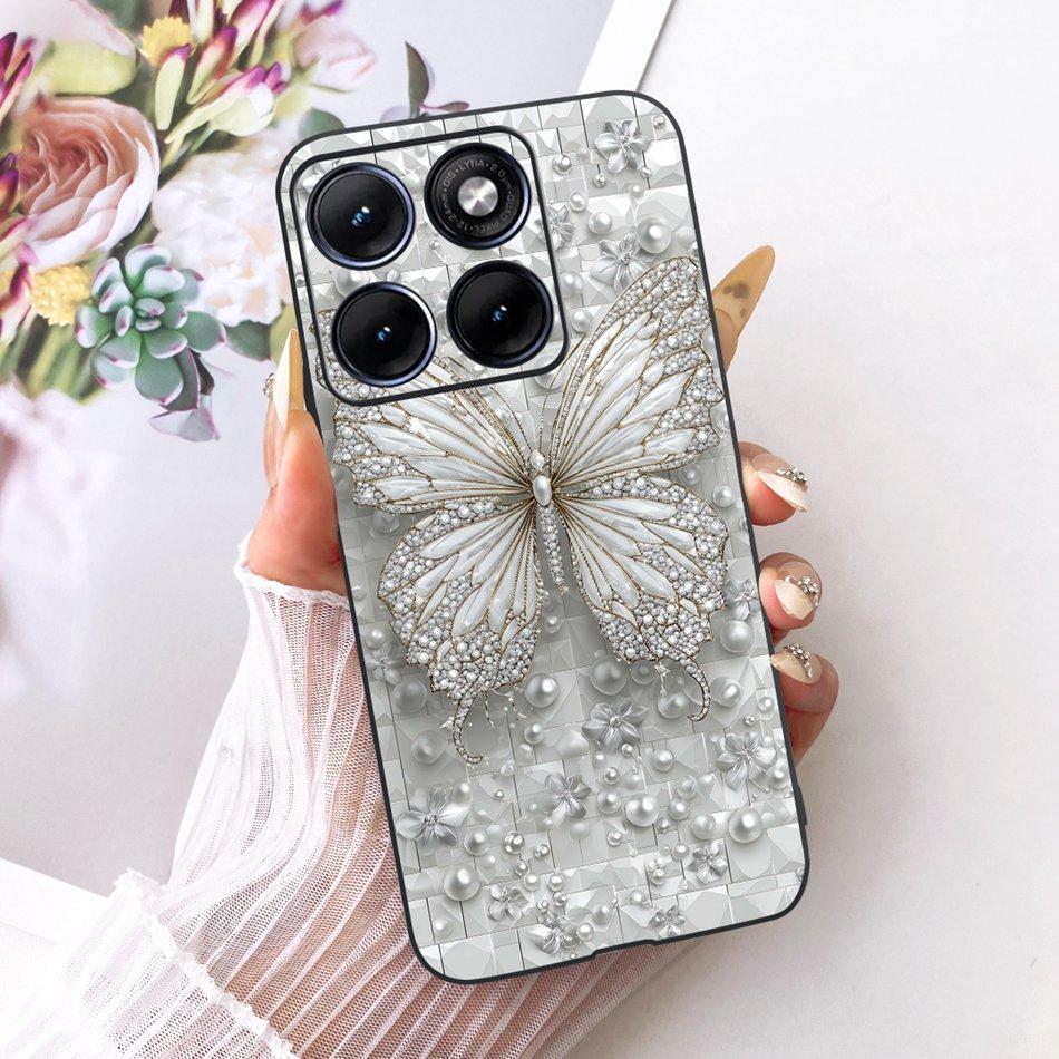 Für Motorola Edge 70 Fusion Niedliche Blume Schmetterling Katze Bemalte Hülle Für Motorola Edge70 Fusion 5G Schwarzes Silikon Weiche Handyhüllen