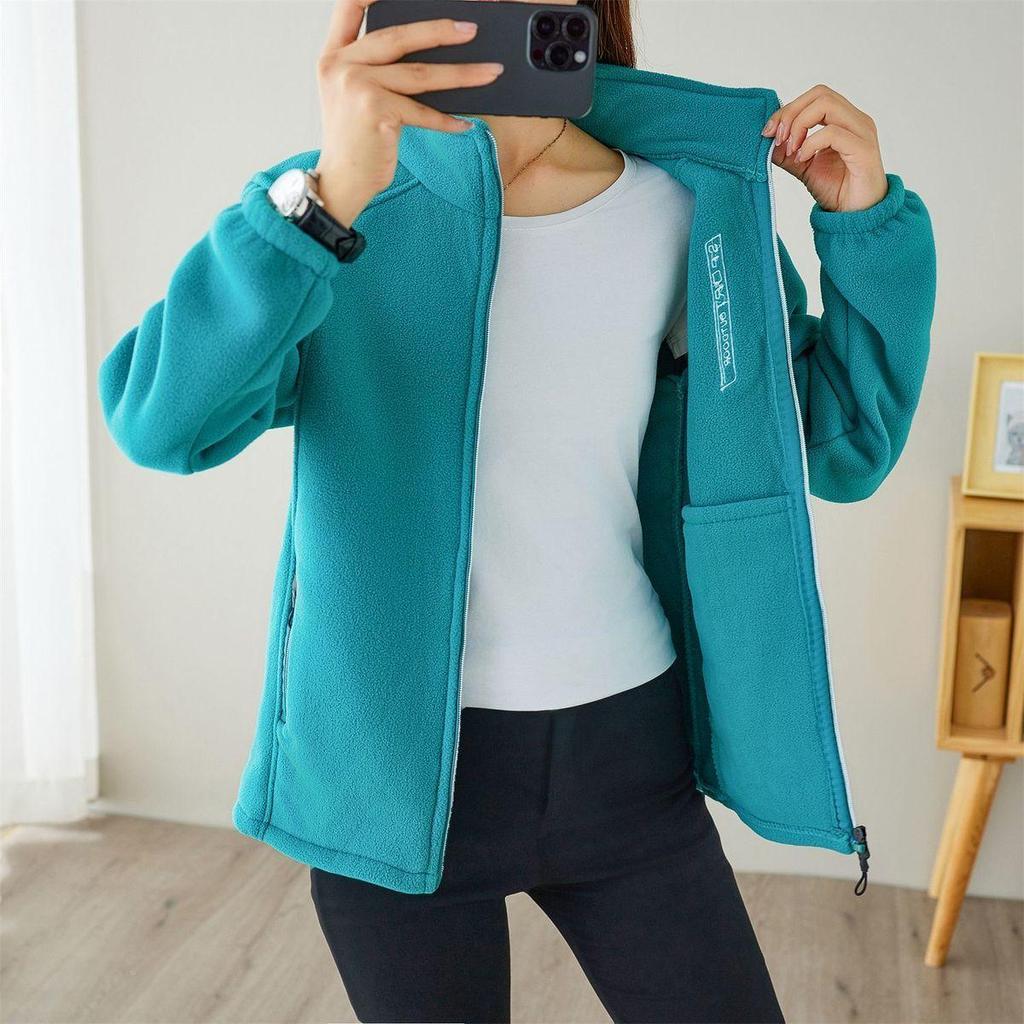 Women's Stand-Up Collar Long Sleeve Jacket Full Zip Sweat Jacket with Pockets