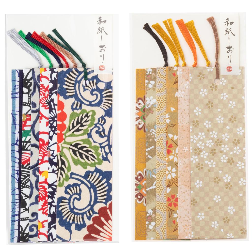 Kawasumi Washi Yuzen Washi Bookmarks Brown with Japanese Pattern Stencil-Dyed (6 Sheets)
