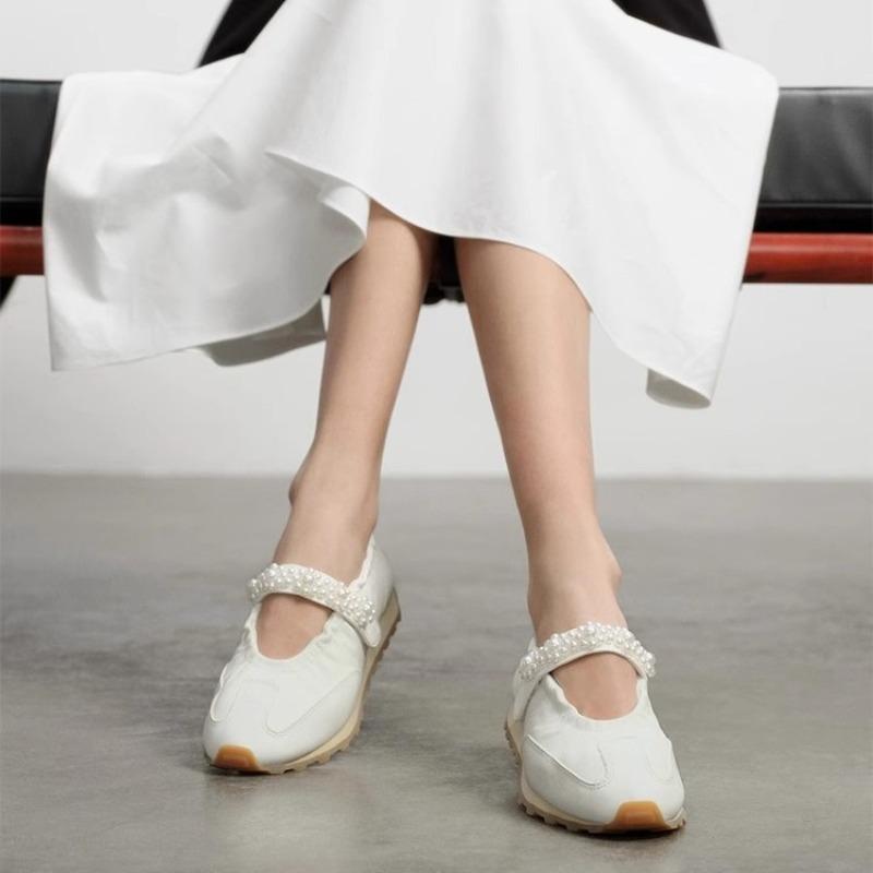 Platform Leather Ballet Children's New Pearl Word with Velcro Casual Mary Jane White Shoes