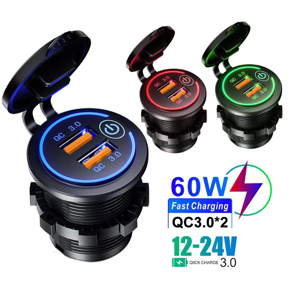 Presa USB Accendisigari Da Pannello 12V/24V | Doppia Porta PD 36W + QC3.0 Con Interruttore E Voltmetro, Per Auto, Camper E Barca