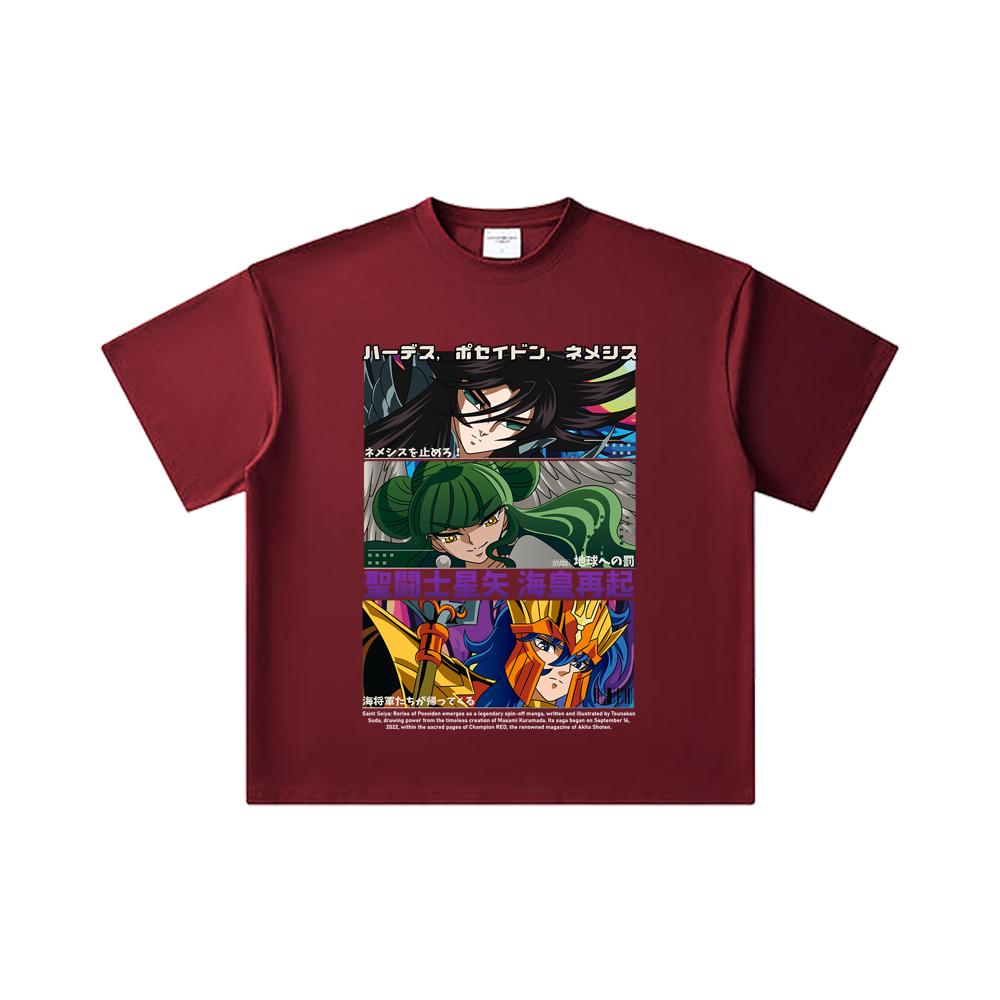 260 GSM Double Yarn 32 Count 100% Cotton Saint Seiya V3 Rerise of Poseidon Print Unisex Heavy Cotton T Shirt