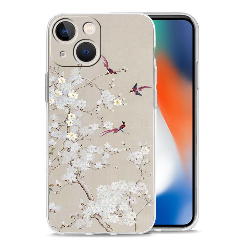 Phone Case For iPhone 15 14 13 12 Mini 11 Pro Max XS X XR 7 8 Plus Clear Shockproof Silicone TPU Cover Flower