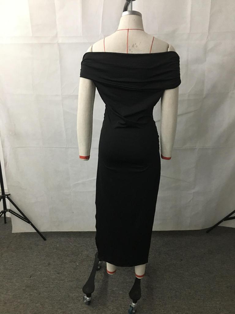 Solid Color European & American Style One-Shoulder Slit Long Dress - Classy, Sexy, Shiny