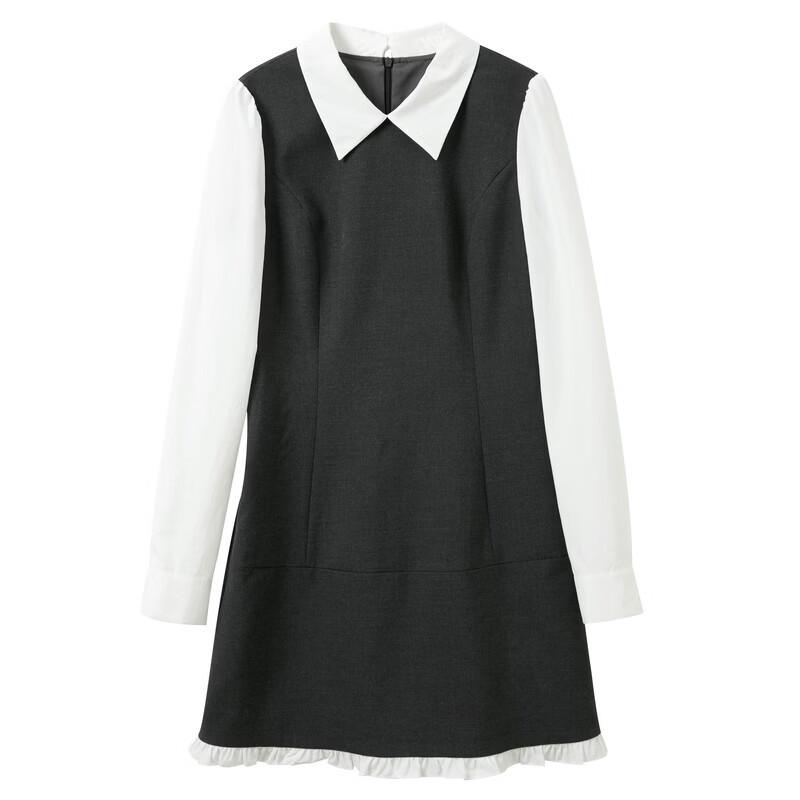 Sancai 2026 Spring Lapel Faux Two-Piece A-Line Dress