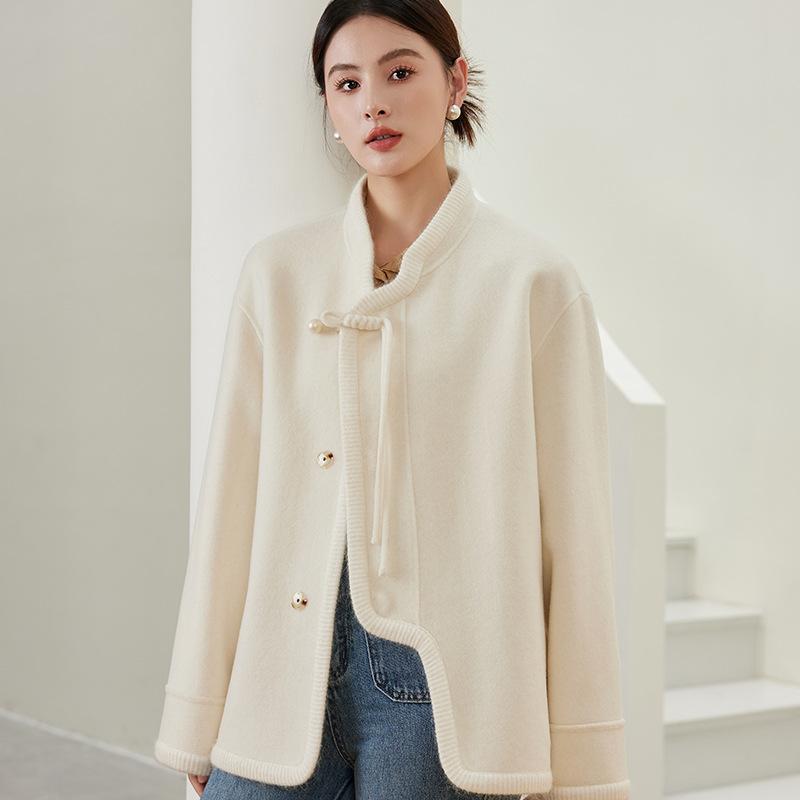 Button Double-sided Cashmere Coat for Women's Autumn and Winter New National Tide Style High-end Wool Coat
