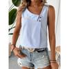 Ärmellose Gestreifte Schräger Halsausschnitt Damenbluse Neues Damen Casual Lockeres Oberteil Einfach Elegant Mode Süßes Büro-T-Shirt Streetwear Knöpfe Kleidung
