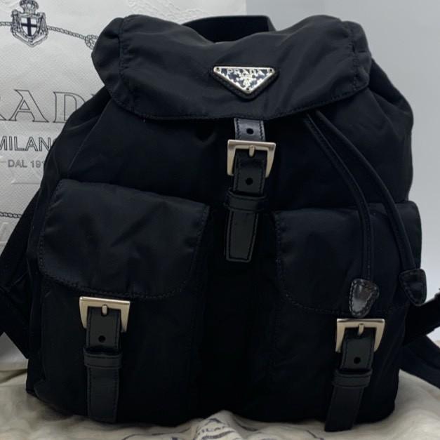 PRADA Tessuto Nylon Rucksuck Backpack Daypack Leather Black Women's Triangle Logo Plate