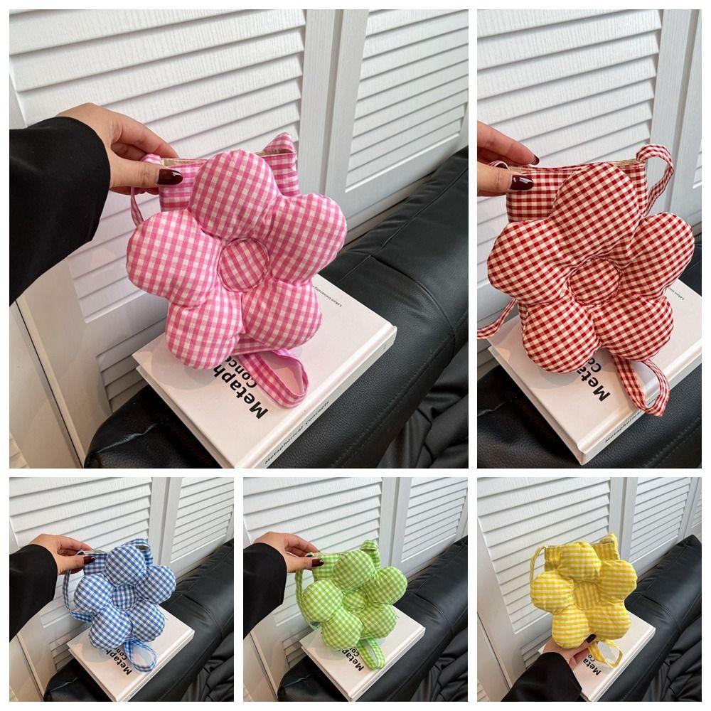 Cloth Plaid Flower Crossbody Bag Cute Ins Messenger Bag Casual Large Capacity Shoulder Bag Outdoor