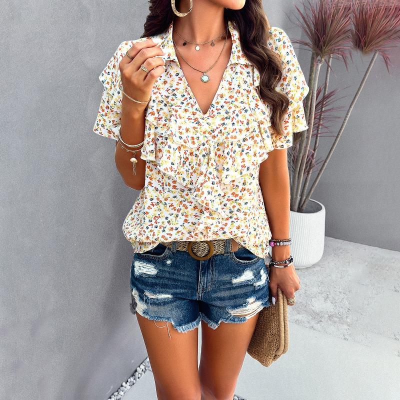Women Elegant Summer Style Printed Short Sleeved T-shirt