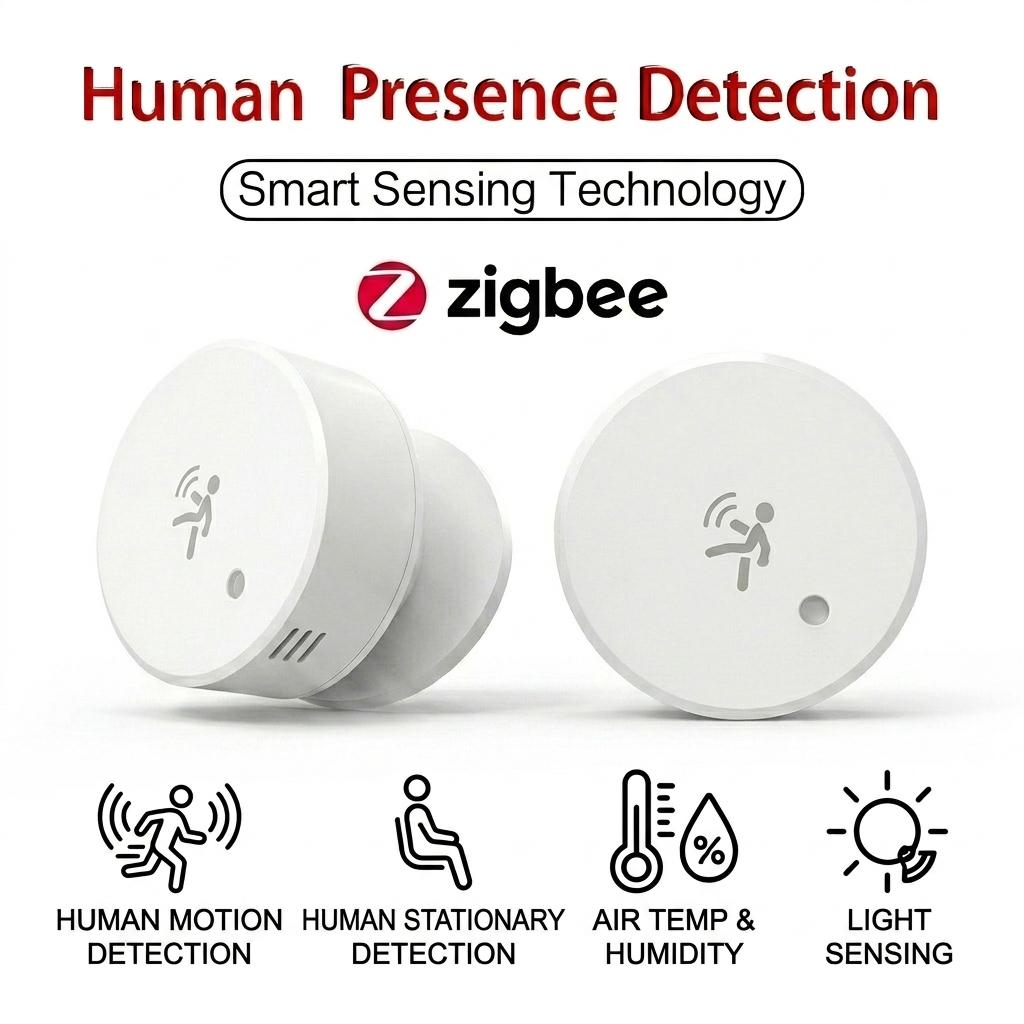 Tuya Zigbee Human Presence Sensor 24G MmWave Radar,Temperature Humidity Luminance Detection Support Zigbee2mqtt Home Assistant