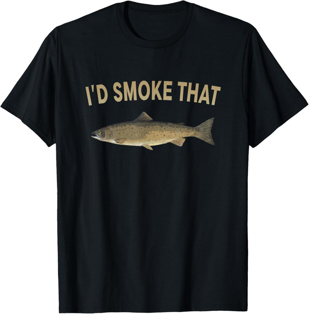 Id Smoke That Salmon Fishing Funny Barbecue Shirts TShirt Mens Clothes 100 Cotton Harajuku Tshirts for Men Mens Clothing