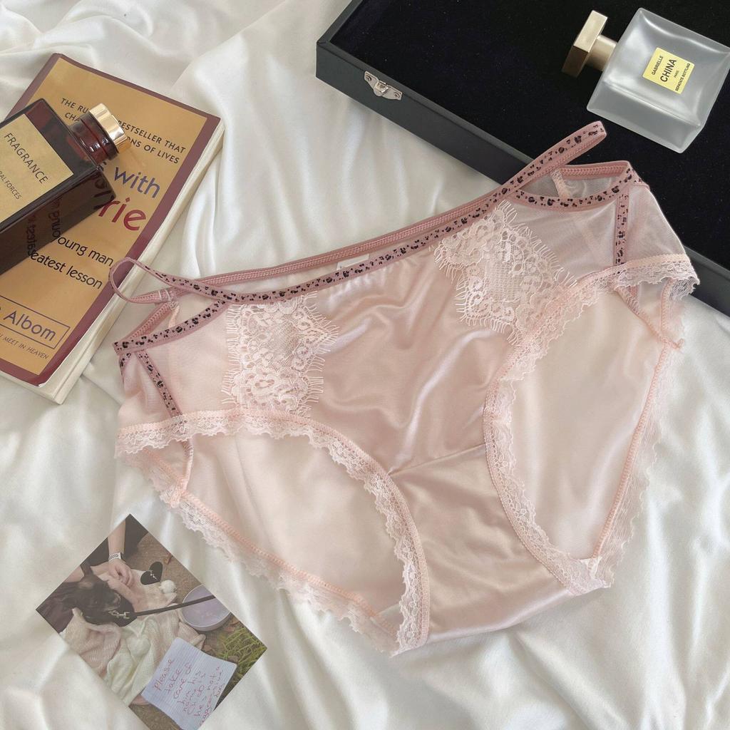 Ladies Summer Light Luxury Sexy Pure Desire Lace Satin Mesh Gauze Ice Silk Briefs