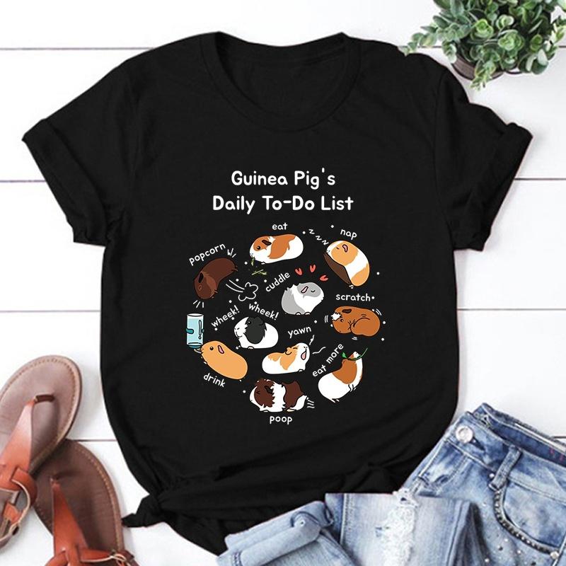 Móda Tričko s denním seznamem úkolů morčete pro muže a ženy Kreslené tričko Harajuku Streetwear Tričko Ležérní topy