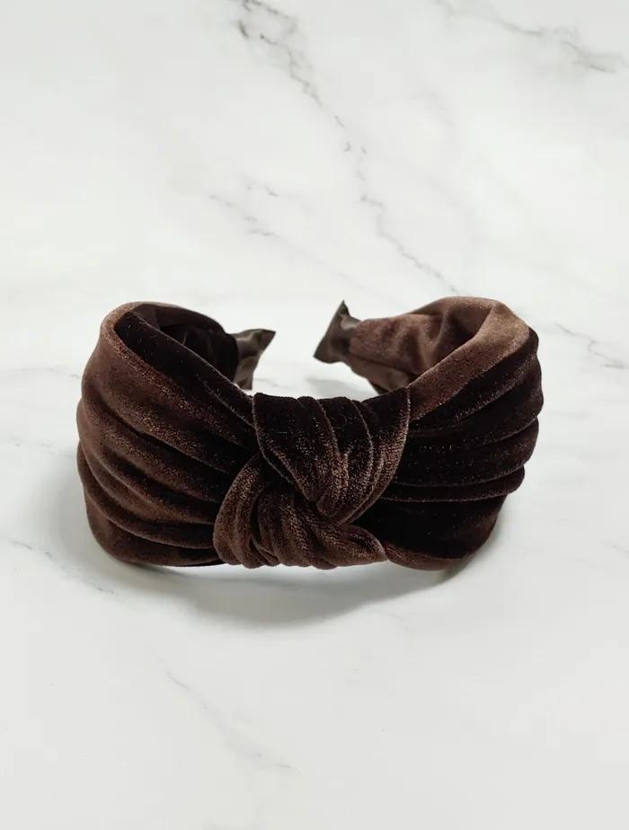 LALA Velvet Knot Wide Hairband - Brown