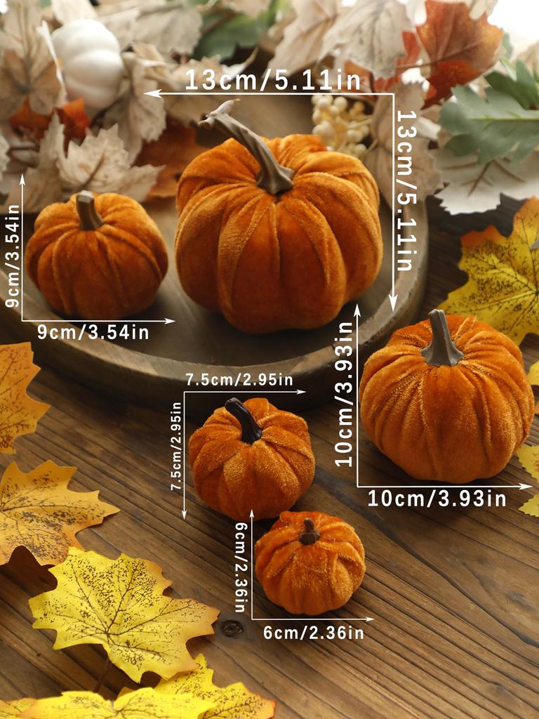 Velvet Artificial Pumpkins Decoration Brown Pumpkin Decor for Fall Halloween Thanksgiving Autumn Harvest Home Decorations Gift