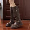 Black Retro British Style Thick Heel Thick-soled Boots Women's Autumn and Winter New Boots Tall and Thin Knight Boots