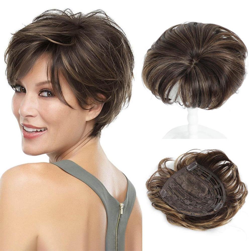 Hair Extensions Top Hair Bangs Replacement Wig Wavy Hair Piece Cover White Hair