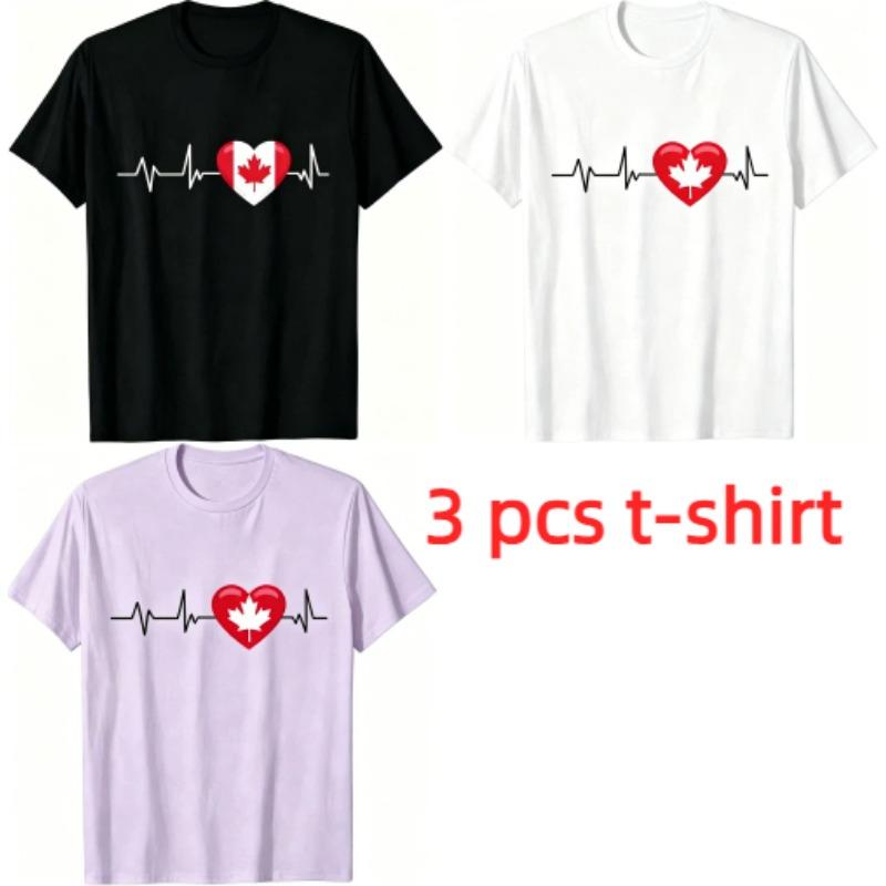 I Love Canada Pattern Print Men's T-shirt Summer Men's and Women's Casual Fashion Tops Men's Short Sleeve T-shirt Oversize Clothing
