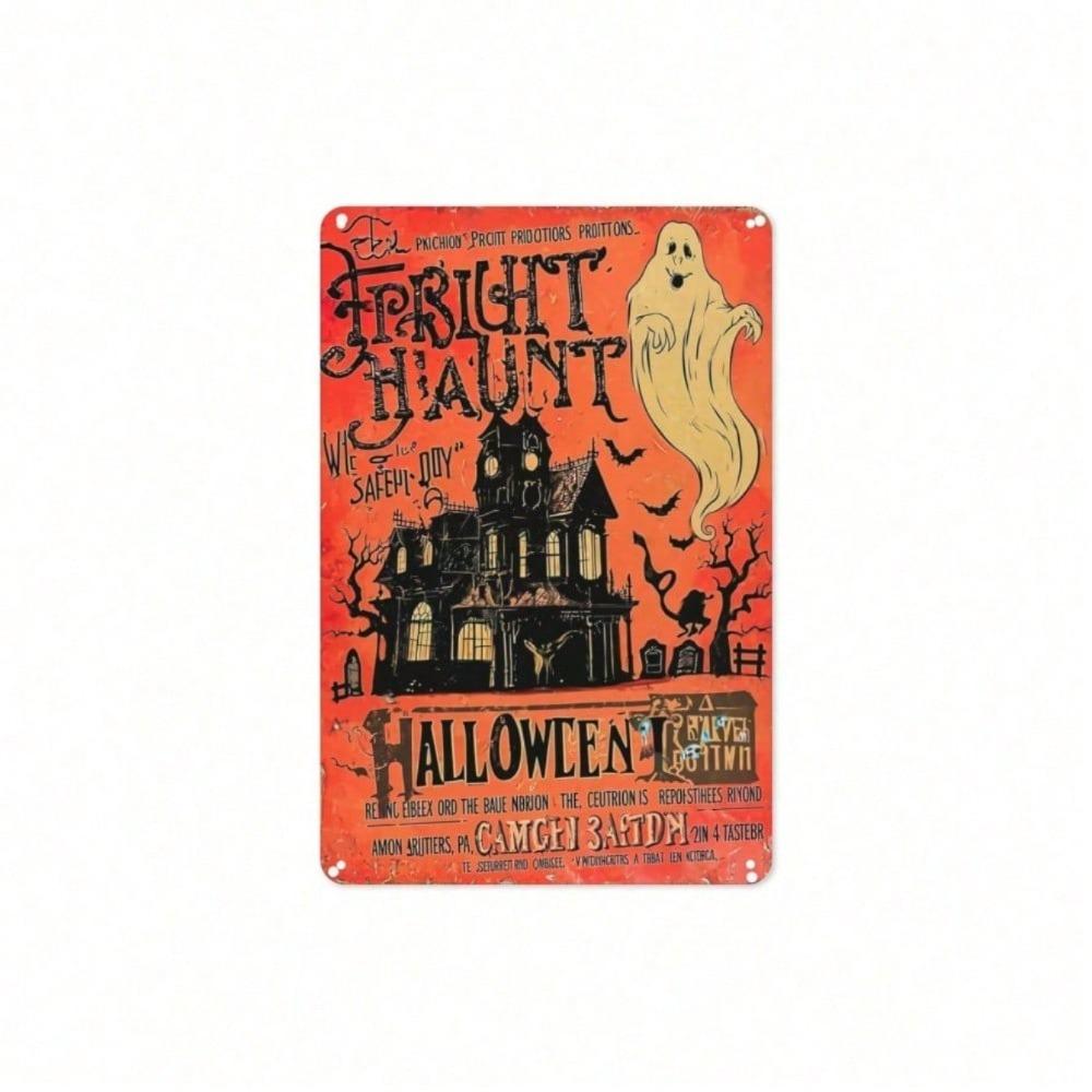 Vintage Halloween Metal Wall Decor, 2D BOO Witchcraft Haunted House Sign, Durable Aluminum Spooky Art Indoor Outdoor