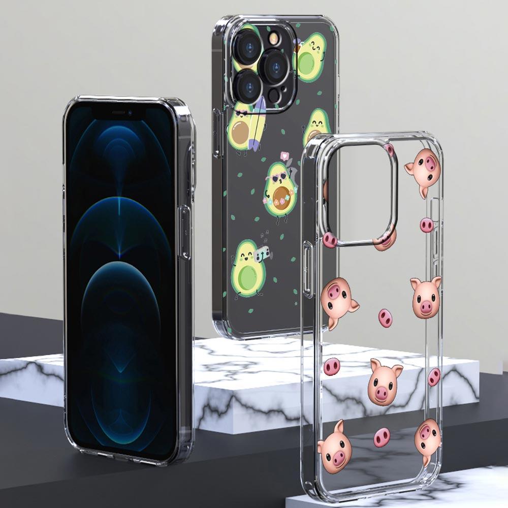 Phone Case For iPhone 15 16 14 13 11 12 Pro Max X XR XS 7 8 Plus SE Transparent Soft Cover Fundas Cartoon Cute Pig Panda Avocado