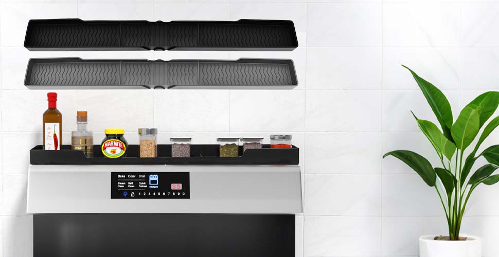 30" Magnetic Stove Top Shelf Kitchen Organizer Anti-Slip Anti-Fall Heat Resistant Food-Grade Silicone Spice Rack for Flat Stoves