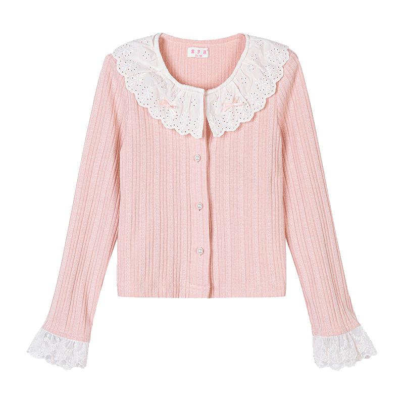 

Fuluomi Girls Sweet Lace Peter Pan Collar Knitted Top 130