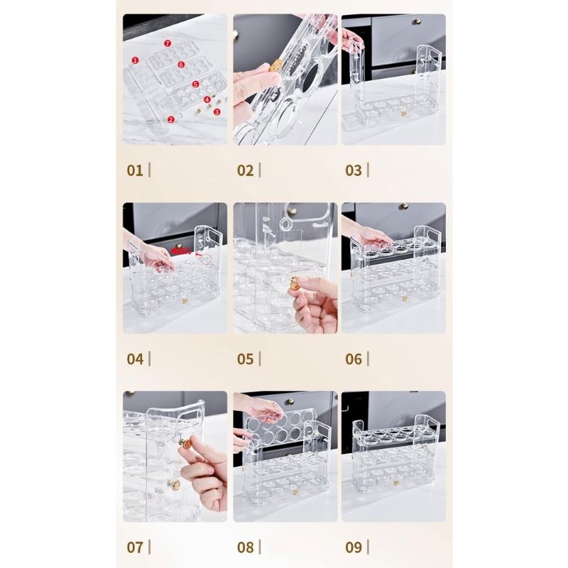 Stackable Egg Holders for Refrigerator,Clear 3x10 Egg Tray Storage Box Dispenser