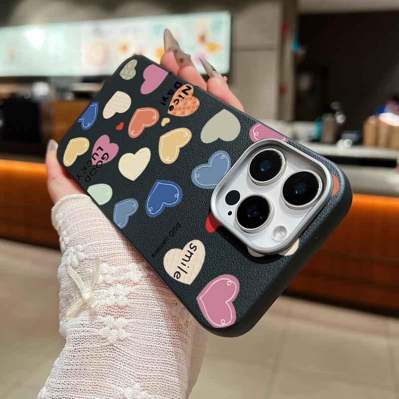 Urocze kolorowe nadruki serc miłości Wstrząsoodporne miękkie TPU Smukłe etui na telefon Dla iPhone 16 Pro Max 15 Pro 14 13 12 11 Ochrona obiektywu Matowa skórzana tekstura Pokrowiec