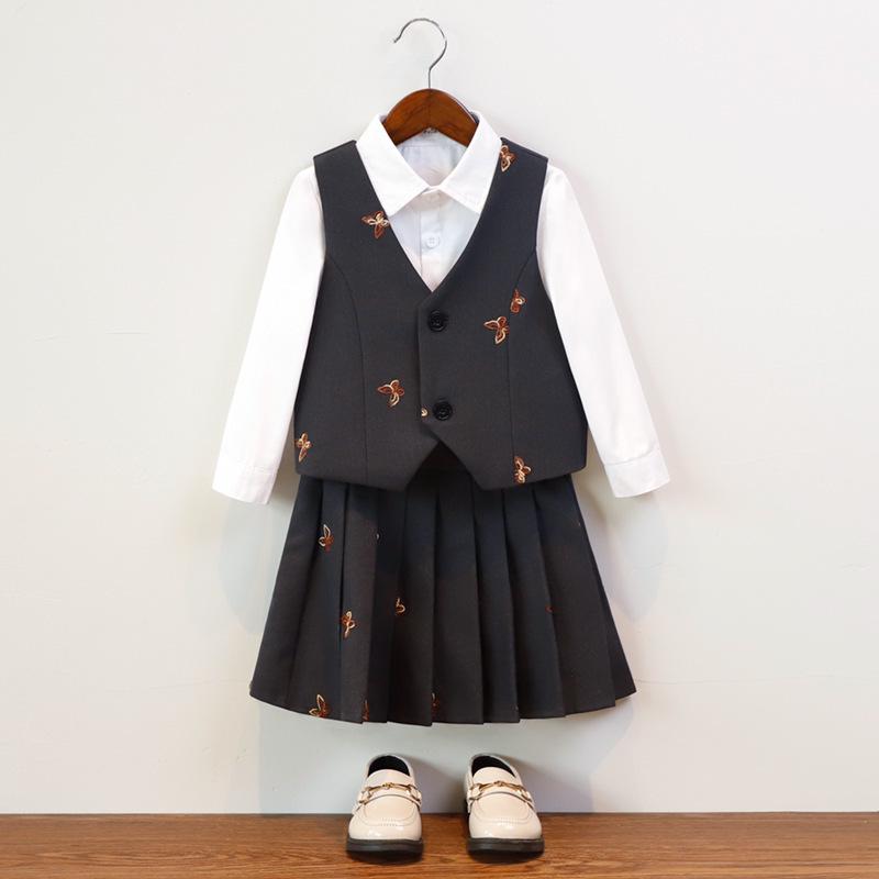Children's Autumn/Winter Academy Style Suit Set for Boys and Girls - Formal Wear Skirt and Suit for Performances