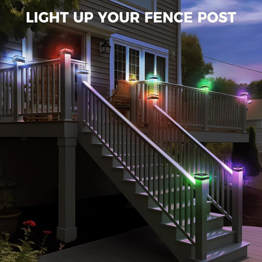 RGB Color Changing Solar Post Cap Light Outdoor 4x4 Solar Powered Fence Light Waterproof For Wood Vinyl Post Deck Porch Lighting