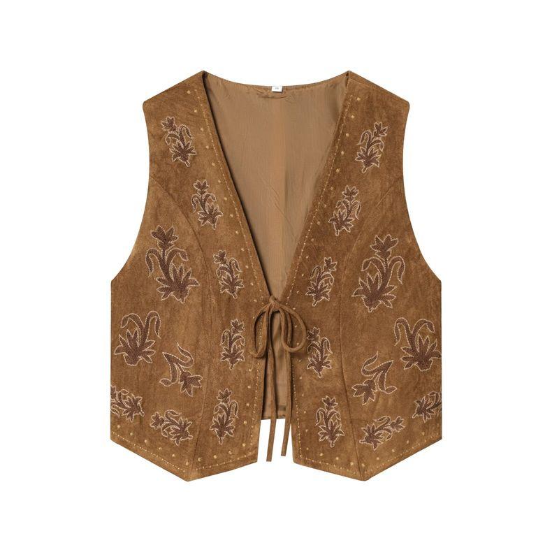 Za Autumn New Women's Clothing Zr European and American Style Beaded Embroidery Velvet Texture Effect Vest 4344621 800