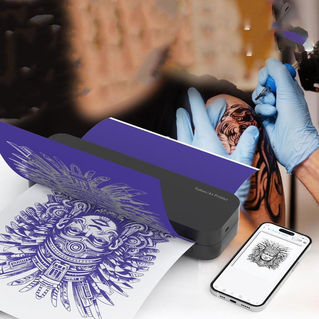 Small Tattoo Printer Kit Mini Thermal Portable 2600mAh Wireless Tattoo Printer Set with Transfer Papers for Home Black