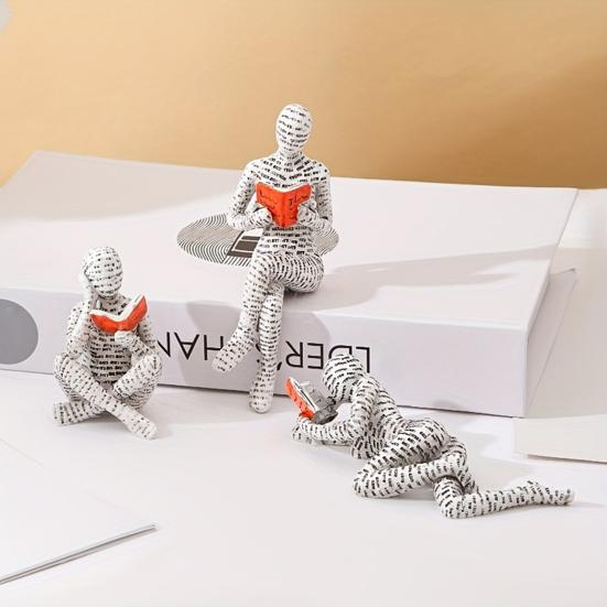 Abstract Reading Men Figurine Modern Sitting Lying Letter Man Statue Home Office Study Room Artistic Decoration Ornament