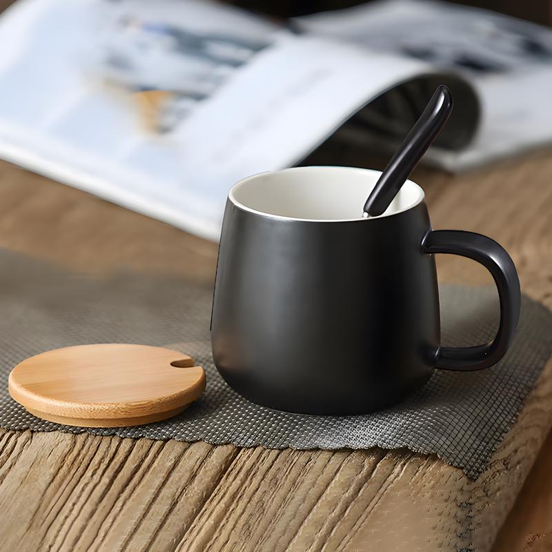 Ceramic Coffee Mug with Lid and Spoon