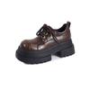 Fashion Women's new leather cowhide round toe high-heeled lace up college style single shoe with thick sole retro casual shoes