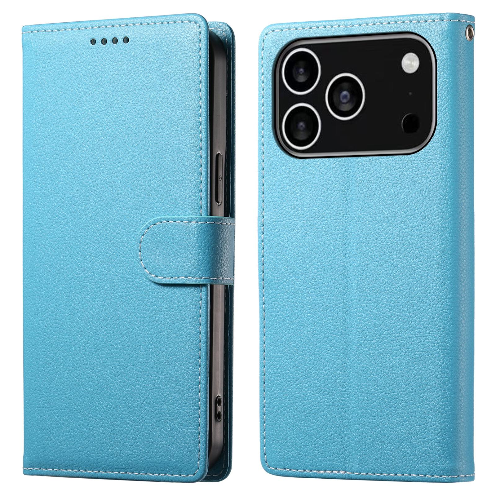

For iPhone 17 Pro Case Magnetic Snap Litchi Texture Leather Wallet Phone Cover with Wrist Strap G