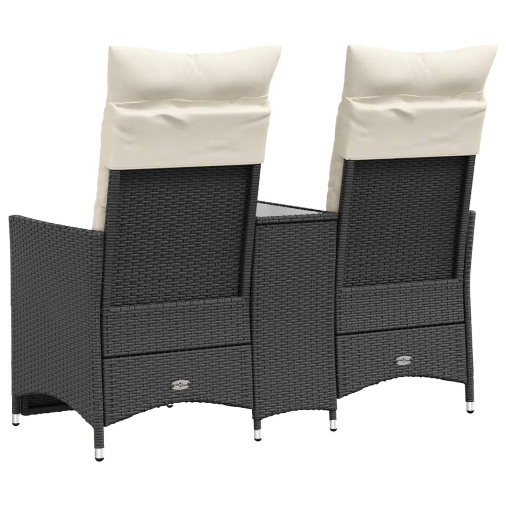 2 Seater Garden Sofa with Table Adjustable Black Poly Rattan