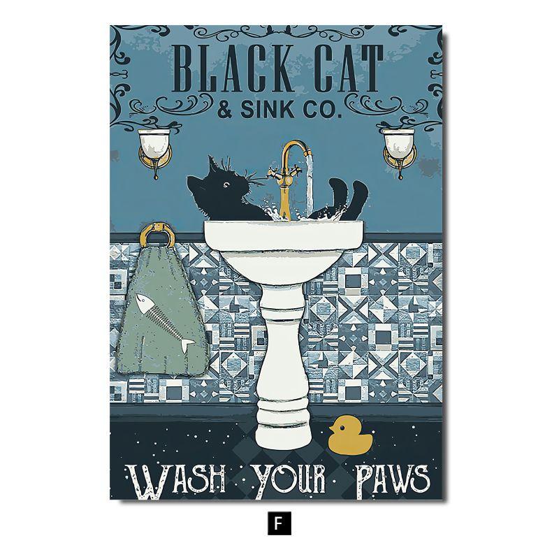 

Современное украшение для детской комнаты с мультяшными животными, картина с черным котом, собакой, постер для ванной комнаты, детский душ, настенное искусство, домашний декор A4 21x30cm No Frame