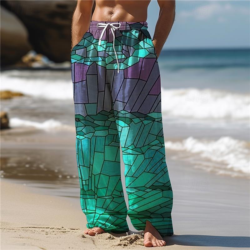 

Мужские свободные повседневные однотонные брюки с эластичным галстуком, зеленые прямые брюки с принтом кубика Рубика